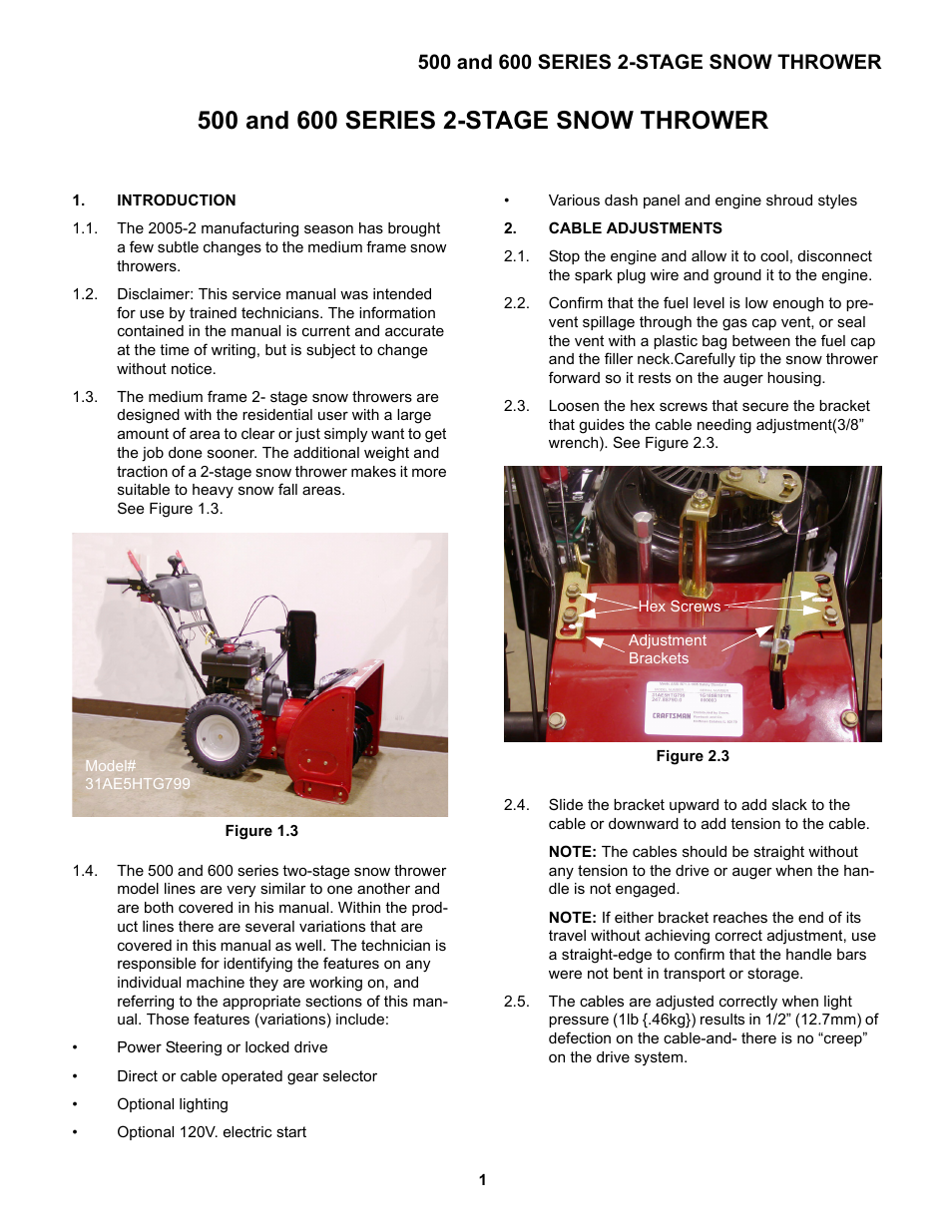 Introduction, Cable adjustments, Introduction cable adjustments | Cub Cadet 600 series User Manual | Page 5 / 24