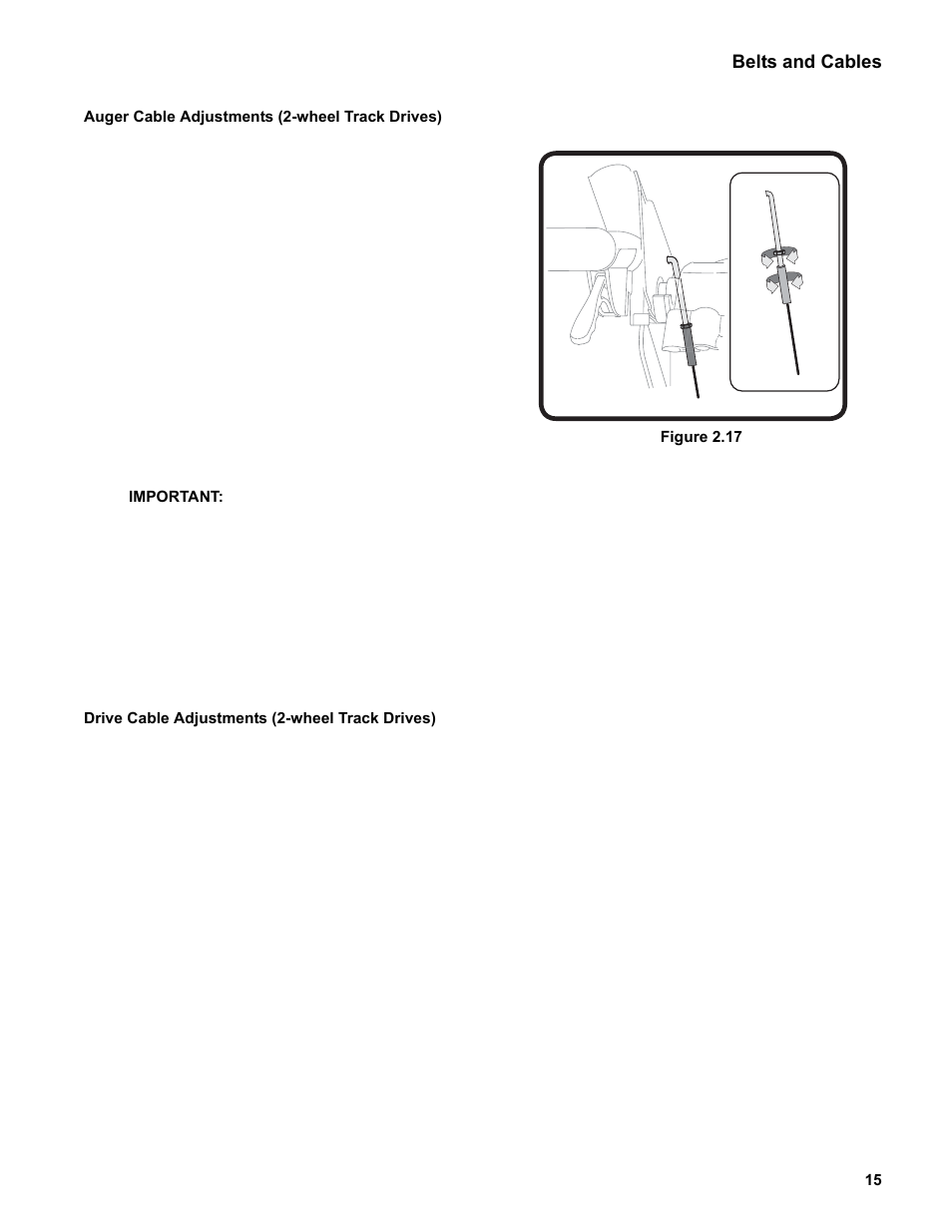 Auger cable adjustments (2-wheel track drives) | Cub Cadet Medium Frame 3 Stage User Manual | Page 19 / 150