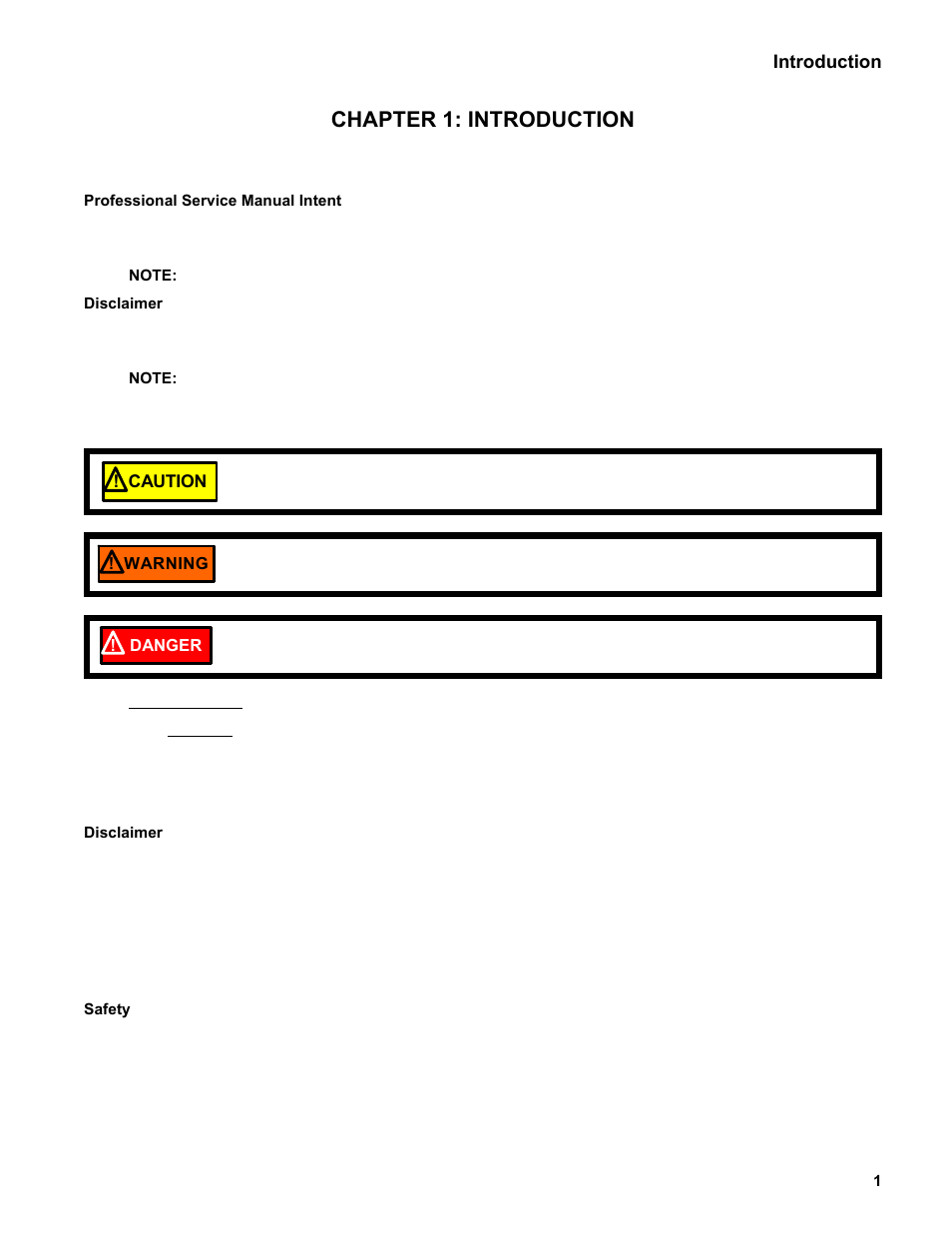Chapter 1: introduction, Professional service manual intent, Safety | Cub Cadet Medium Frame 3 Stage User Manual | Page 5 / 150
