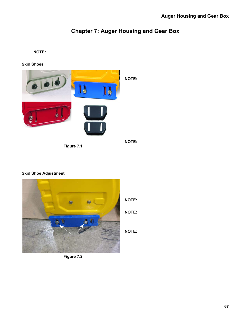 Chapter 7: auger housing and gear box, Skid shoes, Skid shoe adjustment | Chapter 7: aug | Cub Cadet Medium Frame 3 Stage User Manual | Page 71 / 150