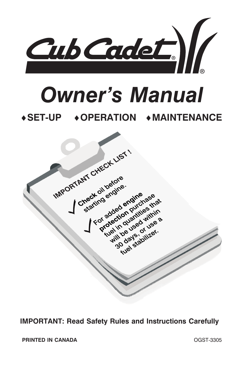 Cub Cadet ogst3305 User Manual | 19 pages