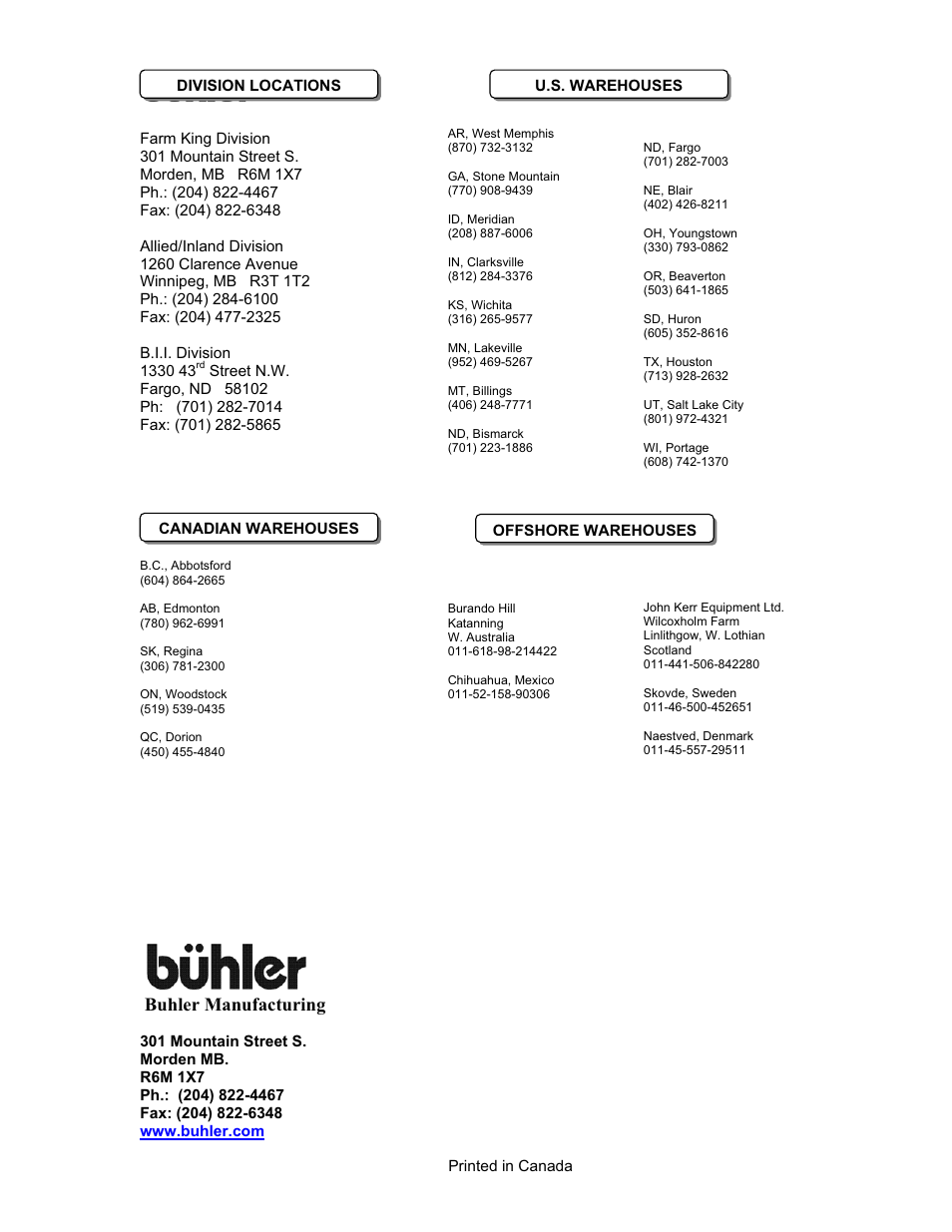 Buhler manufacturing | Buhler Swath Roller FK358 User Manual | Page 20 / 20