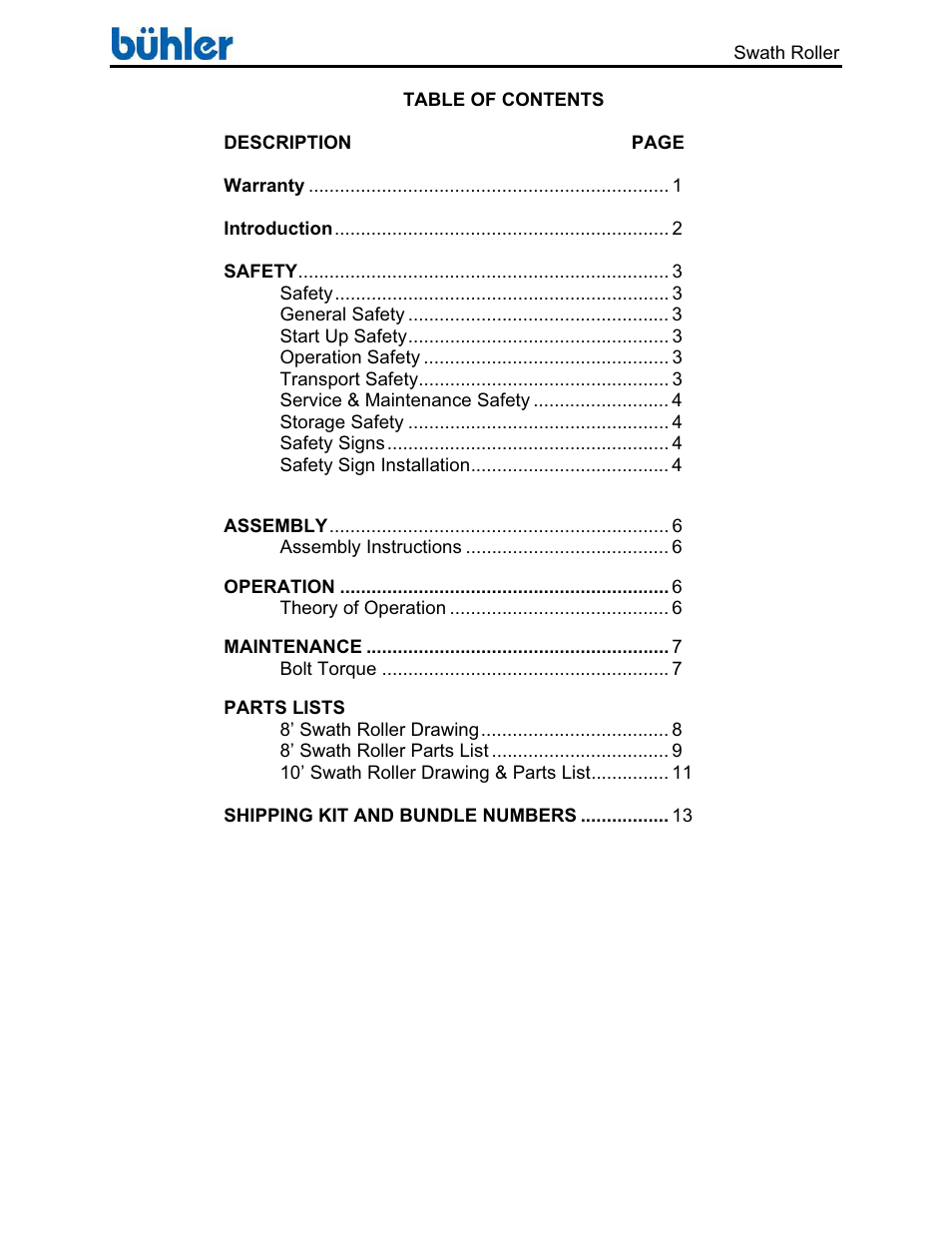 Buhler Swath Roller FK358 User Manual | Page 3 / 20