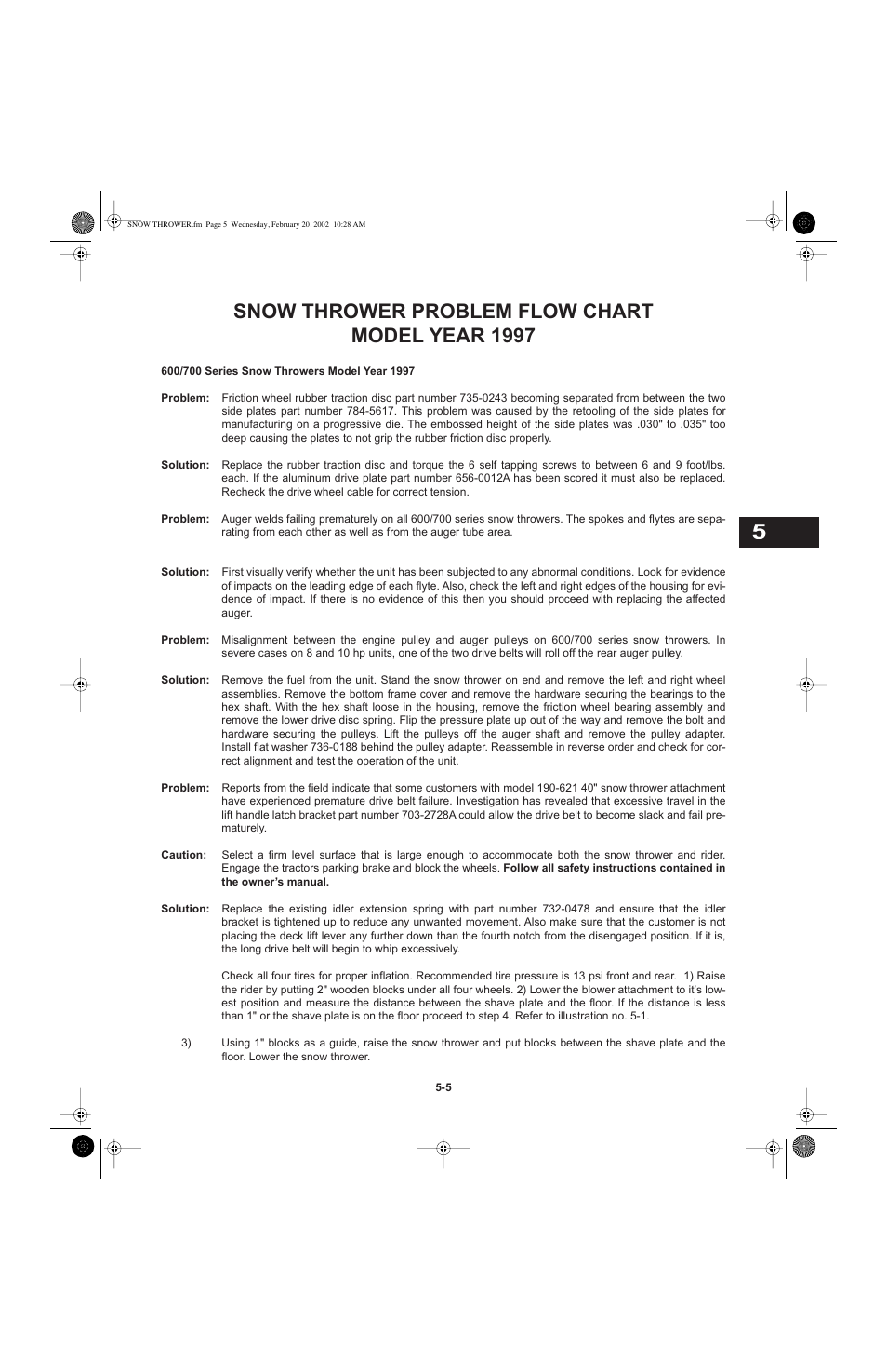 Snow thrower problem flow chart model year 1997 | Cub Cadet I-Beam Style User Manual | Page 144 / 287