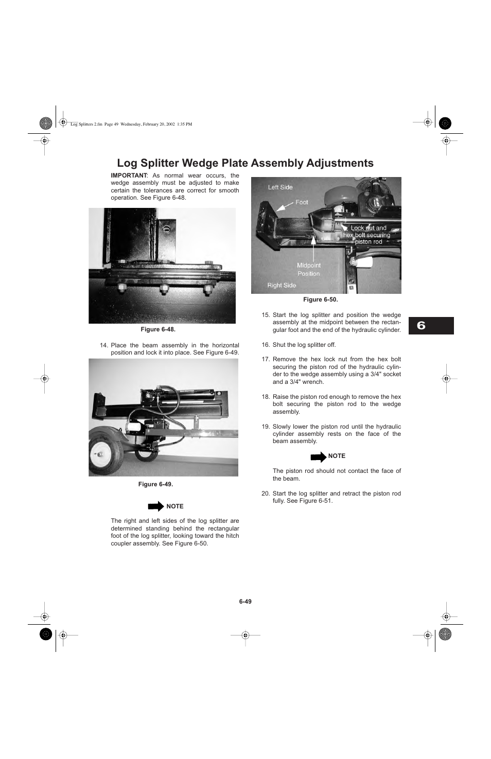 Log splitter wedge plate assembly adjustments | Cub Cadet I-Beam Style User Manual | Page 248 / 287