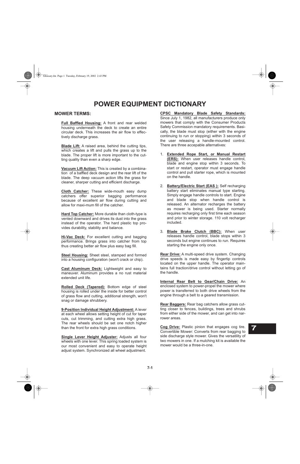 Power equipment dictionary | Cub Cadet I-Beam Style User Manual | Page 282 / 287