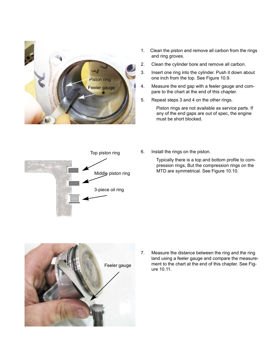 Piston inspection, Piston inspection connecting rod inspection | Cub Cadet MTD 70 Series User Manual | Page 113 / 134