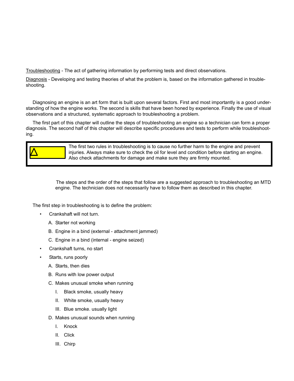 Chapter 2: basic troubleshooting, Definitions, Introduction | Steps to troubleshooting, Define the problem | Cub Cadet MTD 70 Series User Manual | Page 23 / 134