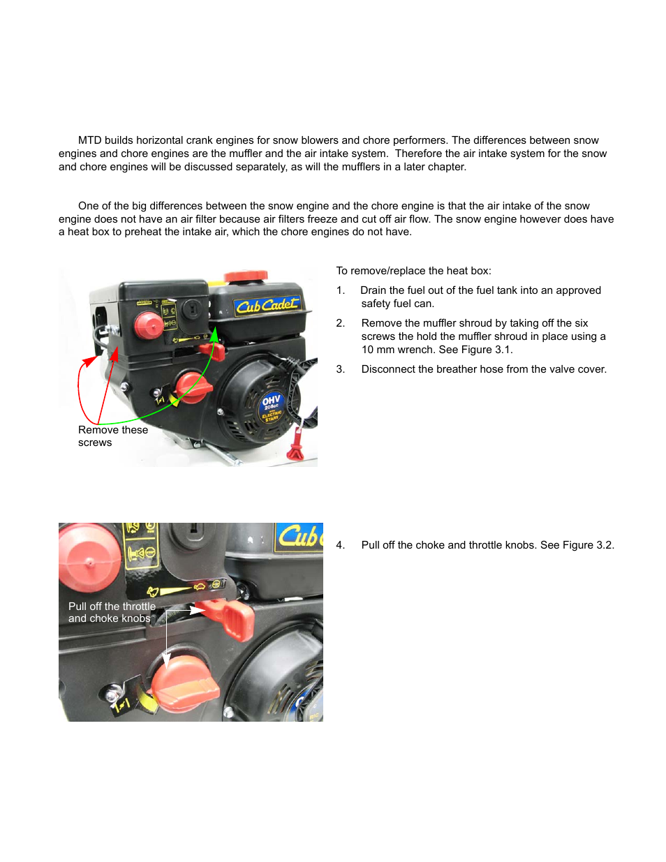 Chapter 3: air intake systems, Snow engines, Heat box | Cub Cadet MTD 70 Series User Manual | Page 39 / 134