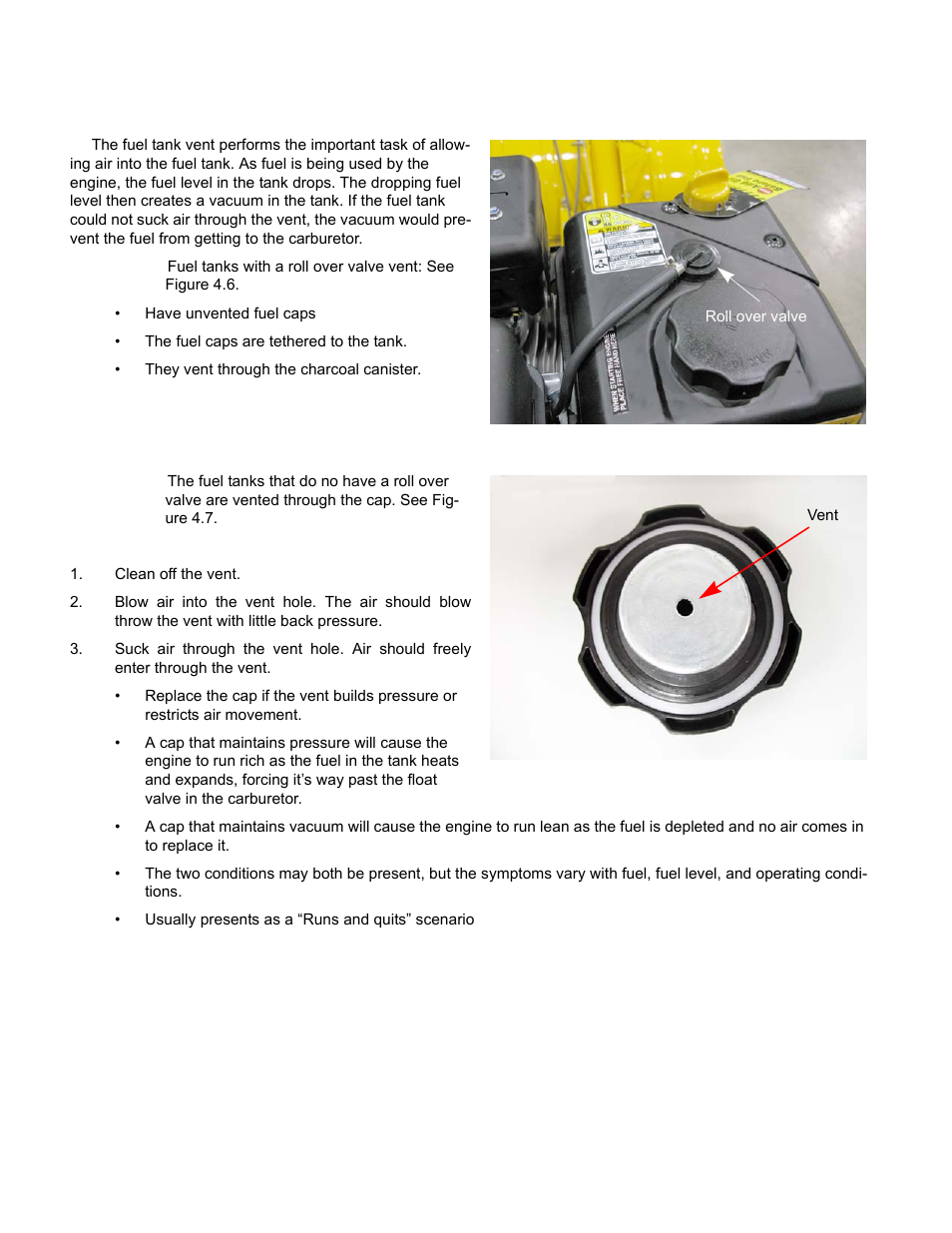 Fuel tank vent, To test the cap vent, Fuel tank vent to test the cap vent | Cub Cadet MTD 70 Series User Manual | Page 50 / 134