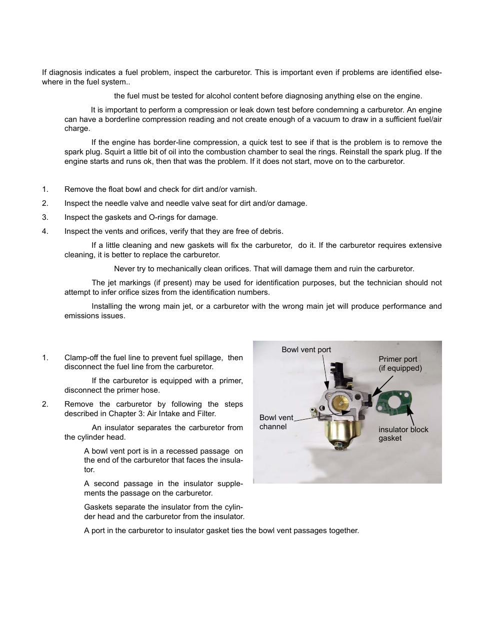 Carburetors, Inspecting the carburetor, Disassembly and rebuilding the carburetor | Cub Cadet MTD 70 Series User Manual | Page 61 / 134