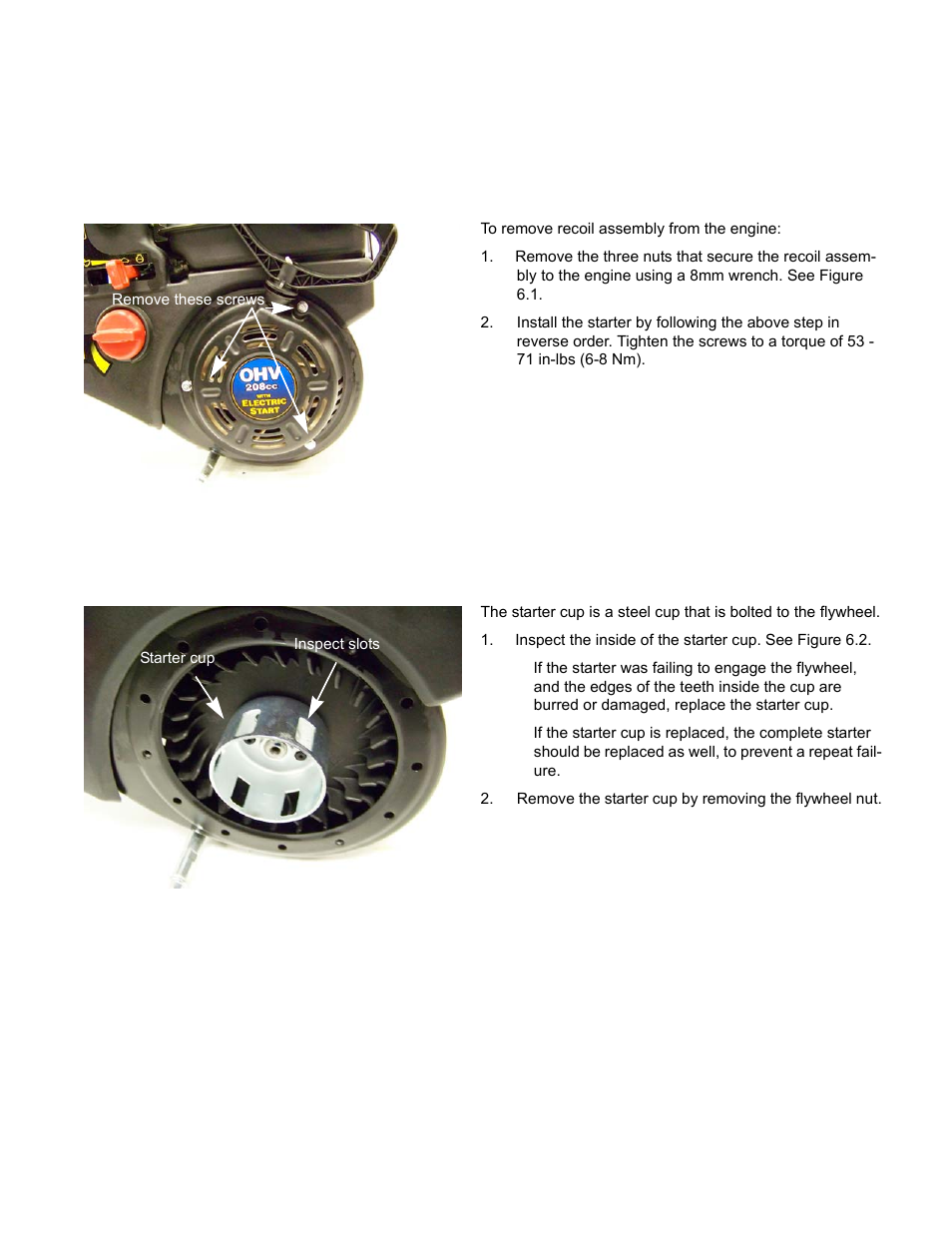 Chapter 6: starter and charging systems, Recoil starter removal, Starter cup | Cub Cadet MTD 70 Series User Manual | Page 75 / 134