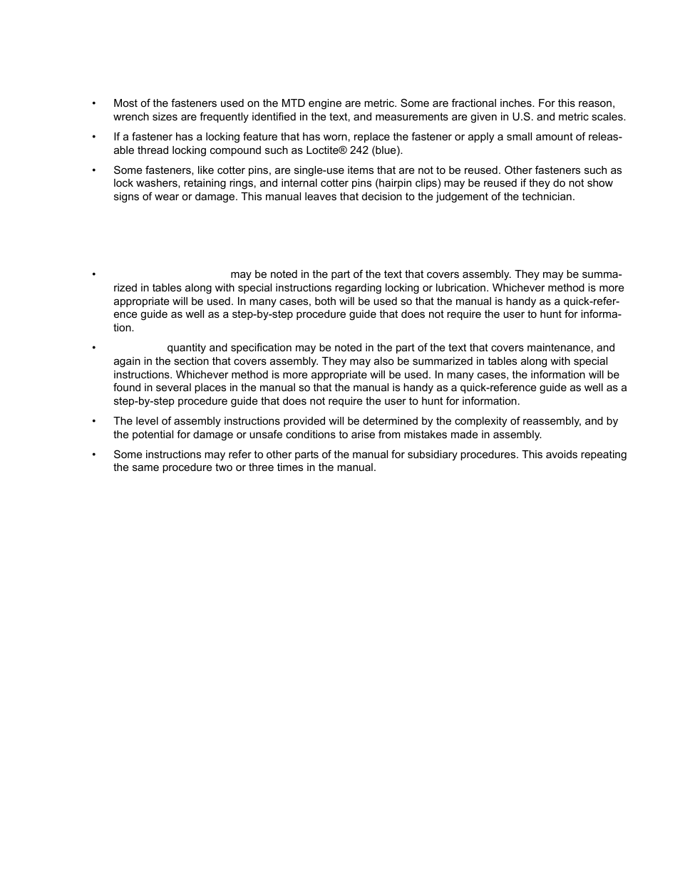 Fasteners, Assembly instructions, Fasteners assembly instructions | Cub Cadet MTD 70 Series User Manual | Page 9 / 134