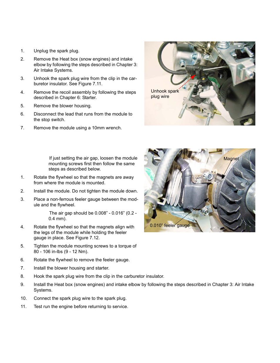 Module removal, Installing the module and setting the air gap, Installing the module and | Cub Cadet MTD 70 Series User Manual | Page 92 / 134