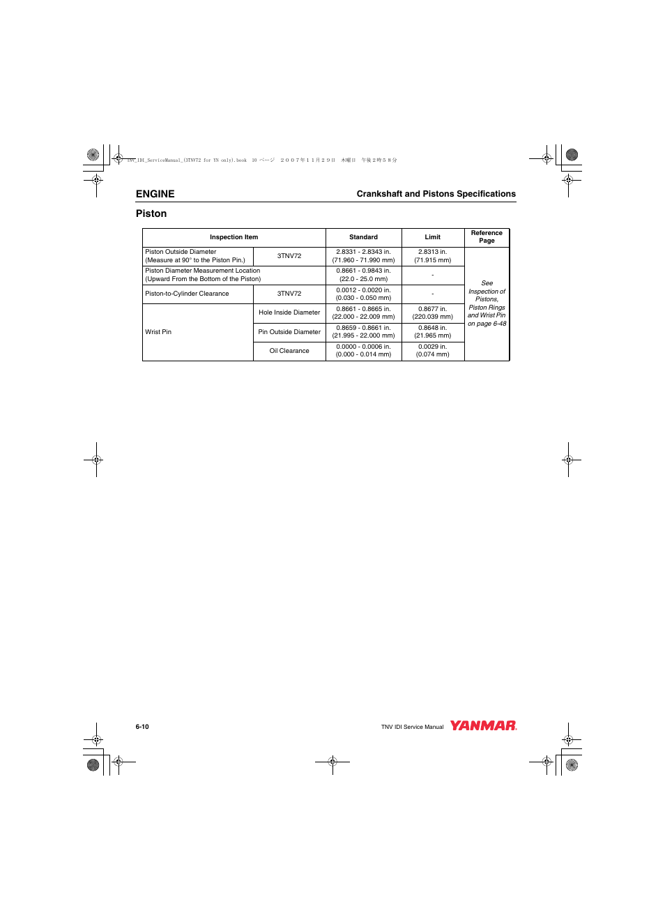 Engine, Piston | Cub Cadet Yanmar 3TNV72 User Manual | Page 109 / 283