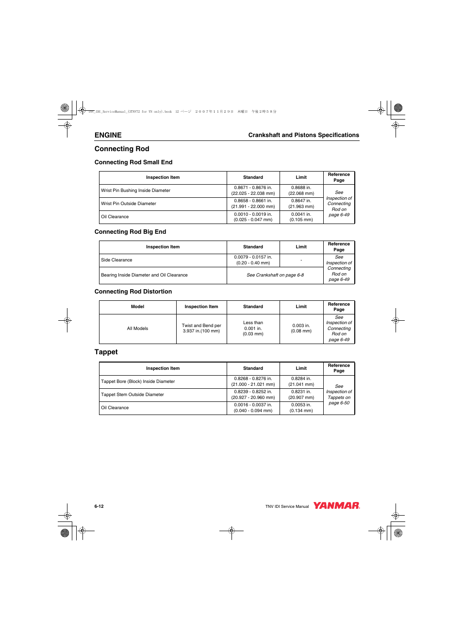 Engine, Connecting rod, Tappet | Cub Cadet Yanmar 3TNV72 User Manual | Page 111 / 283