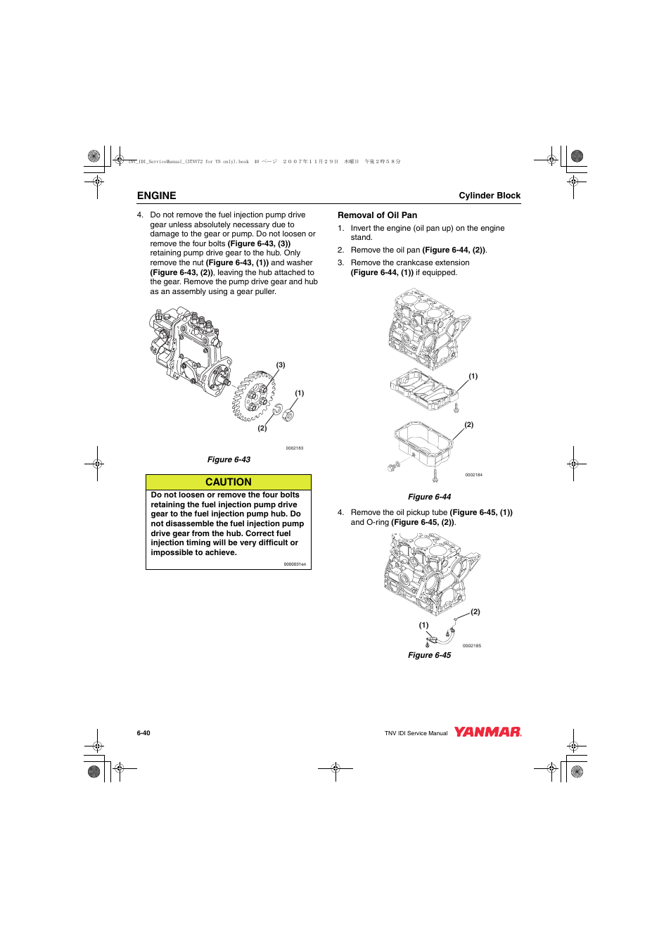 Engine, Caution | Cub Cadet Yanmar 3TNV72 User Manual | Page 139 / 283