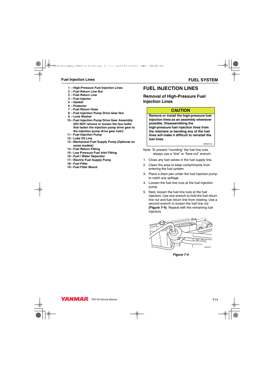 Fuel injection lines | Cub Cadet Yanmar 3TNV72 User Manual | Page 172 / 283