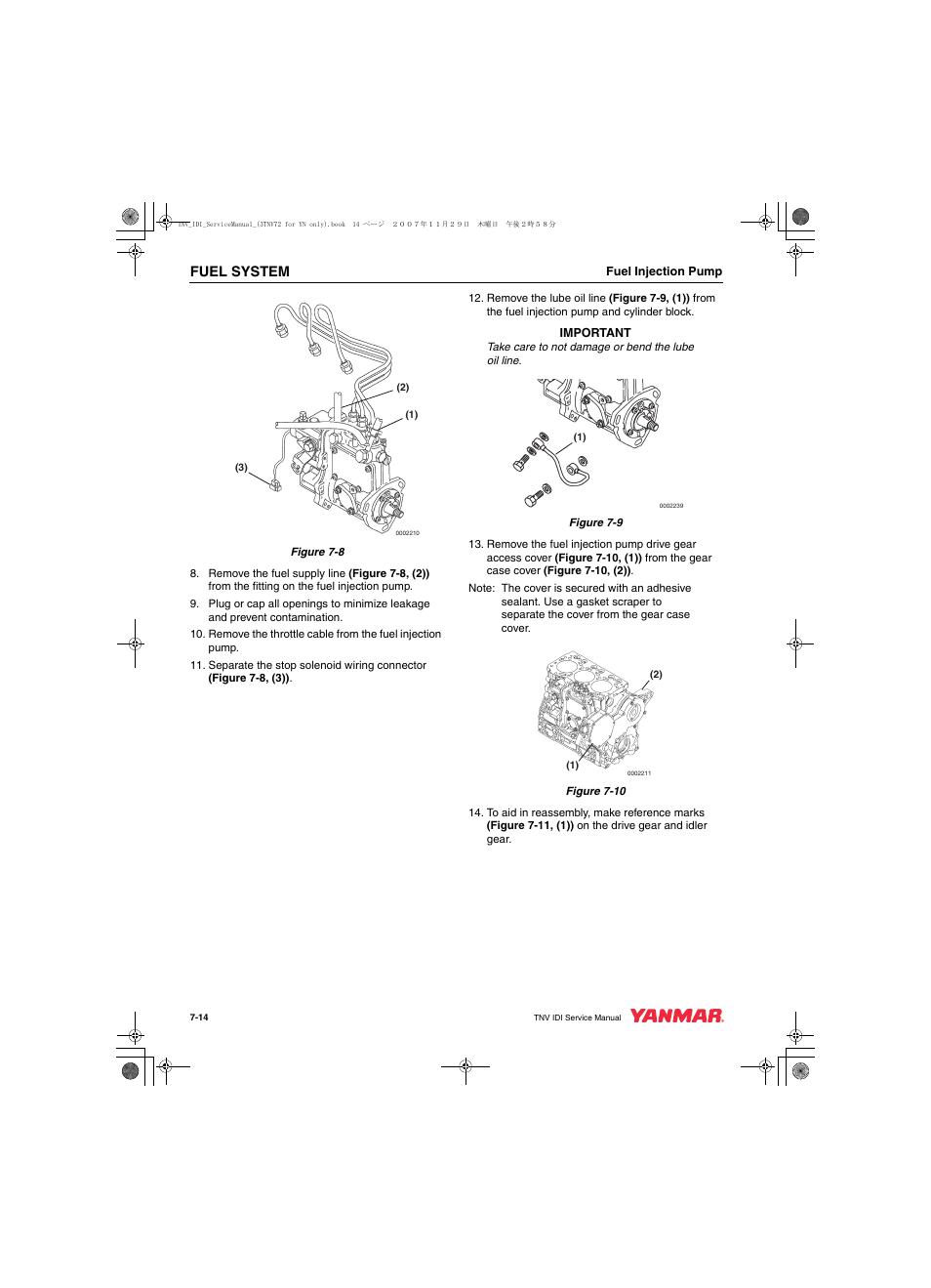 Fuel system | Cub Cadet Yanmar 3TNV72 User Manual | Page 175 / 283