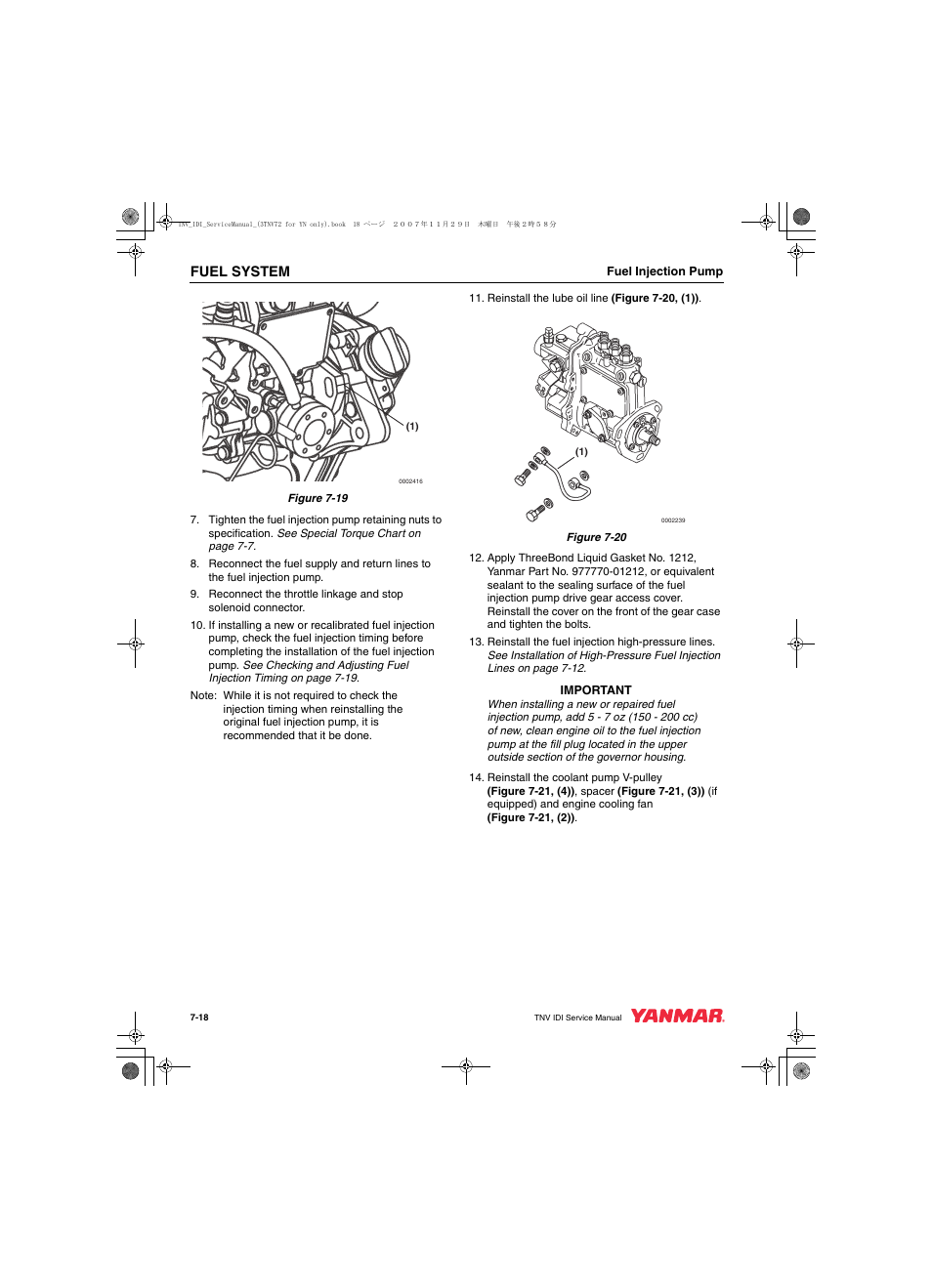 Fuel system | Cub Cadet Yanmar 3TNV72 User Manual | Page 179 / 283