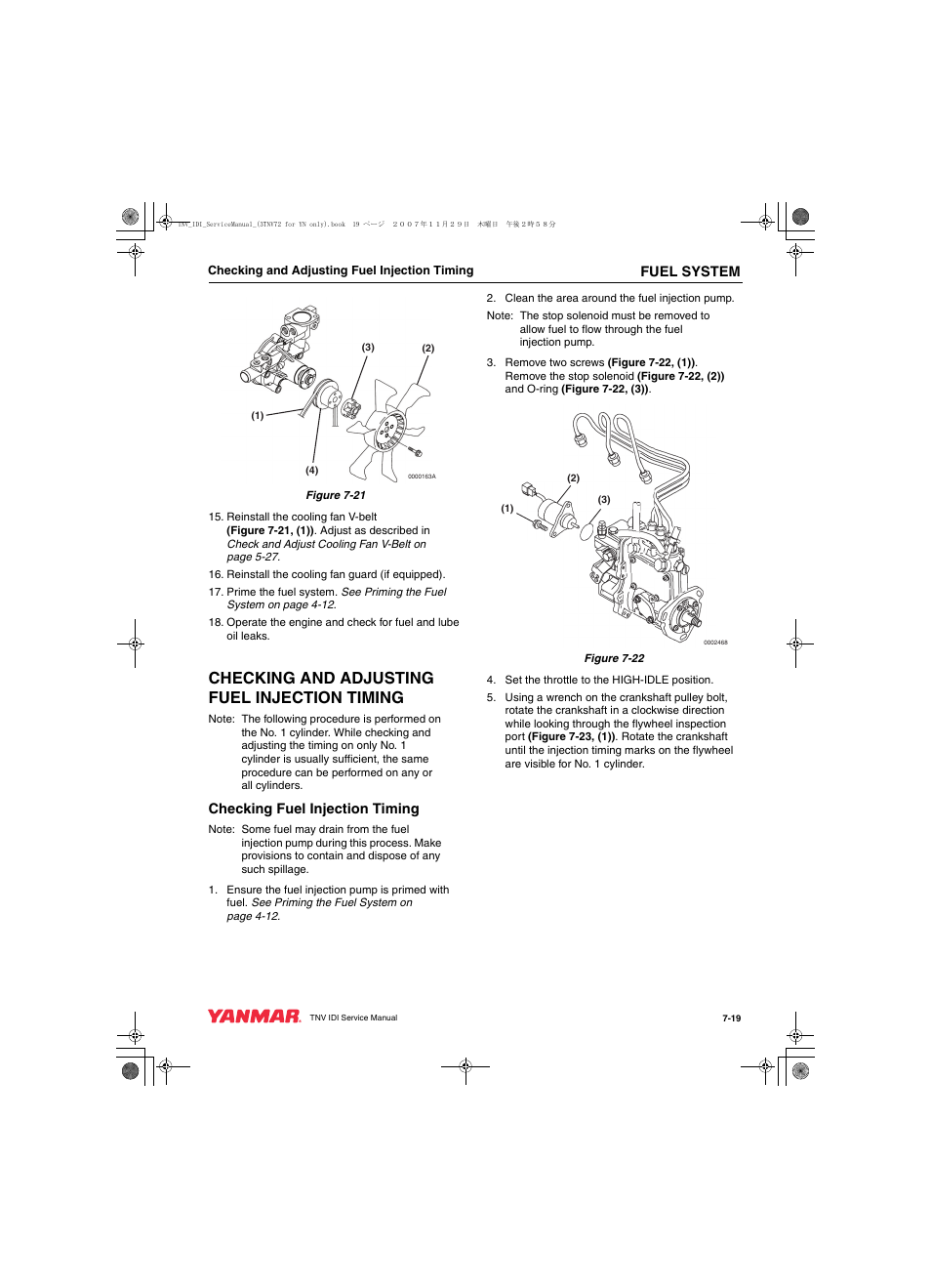 Checking and adjusting fuel injection timing | Cub Cadet Yanmar 3TNV72 User Manual | Page 180 / 283
