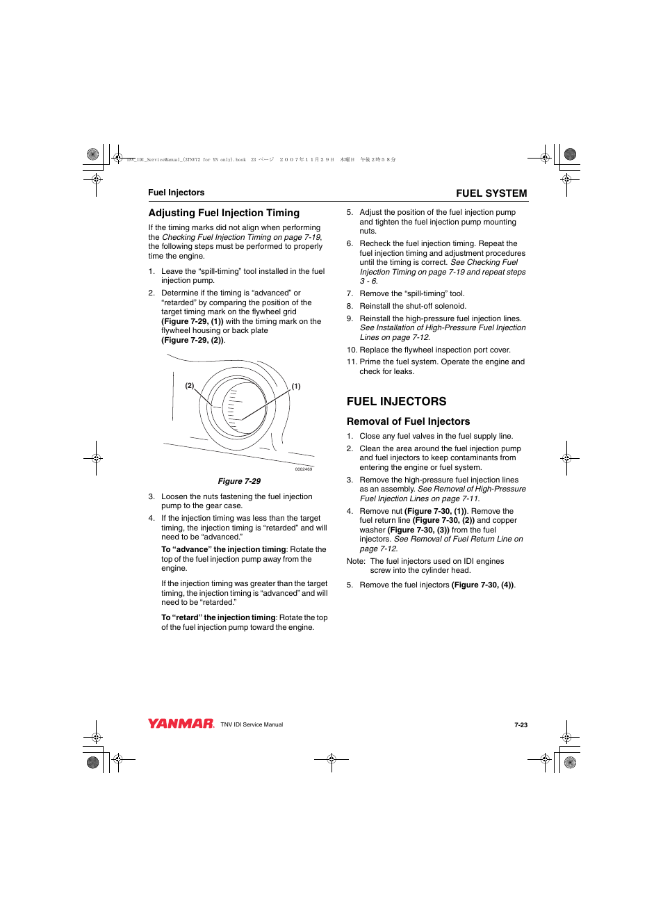 Fuel injectors | Cub Cadet Yanmar 3TNV72 User Manual | Page 184 / 283