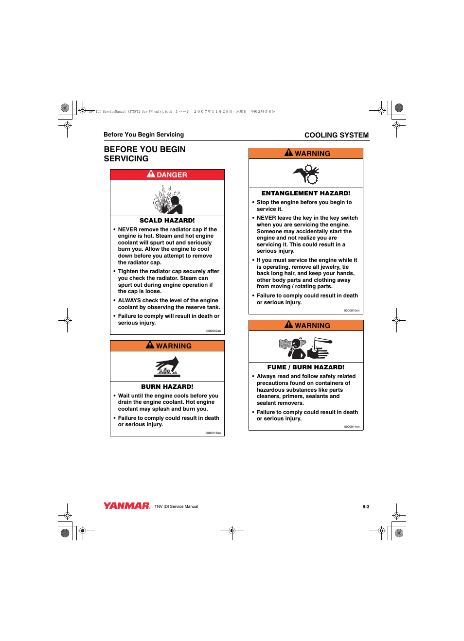 Before you begin servicing a | Cub Cadet Yanmar 3TNV72 User Manual | Page 194 / 283