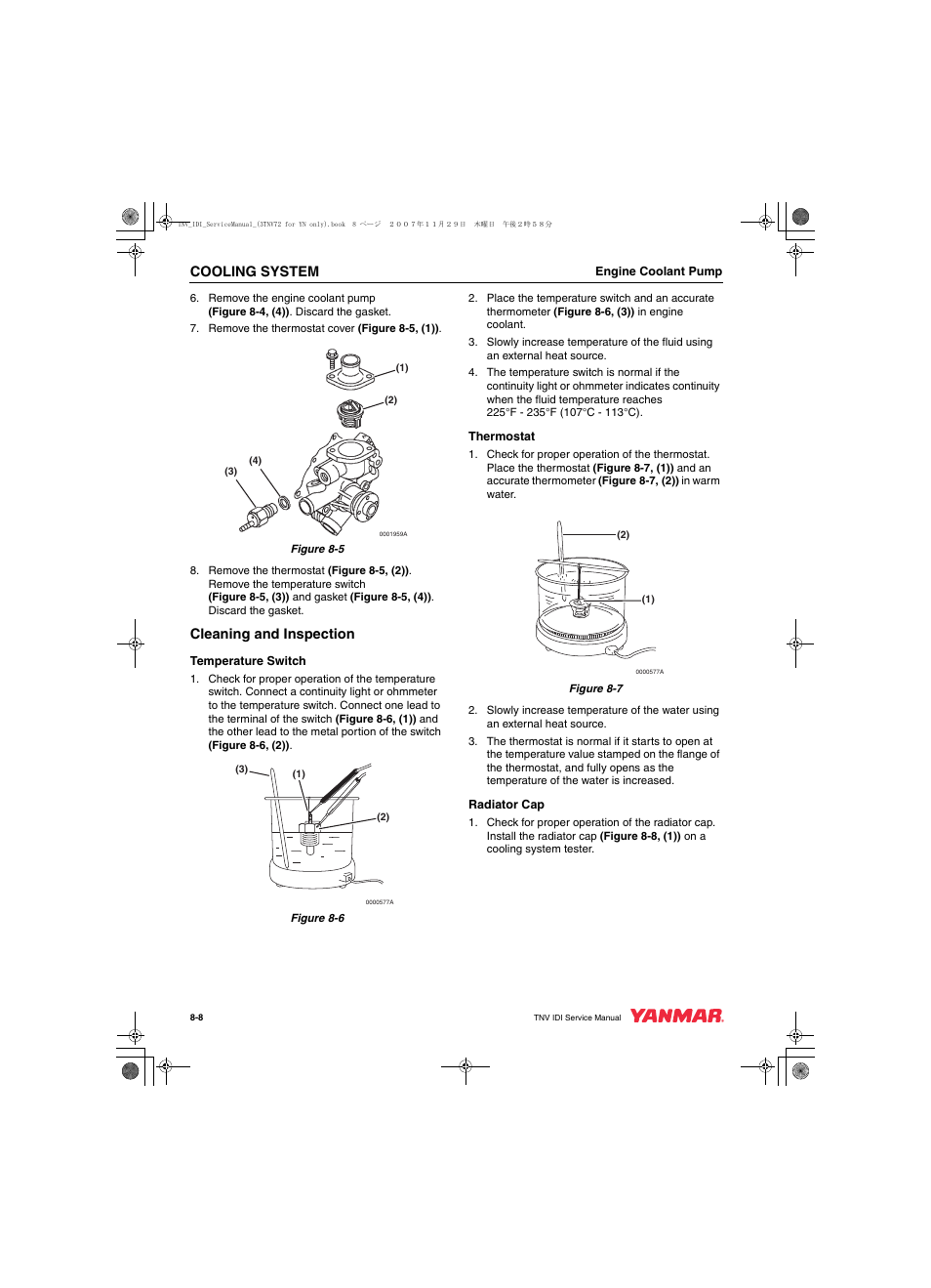 Cooling system, Cleaning and inspection | Cub Cadet Yanmar 3TNV72 User Manual | Page 199 / 283