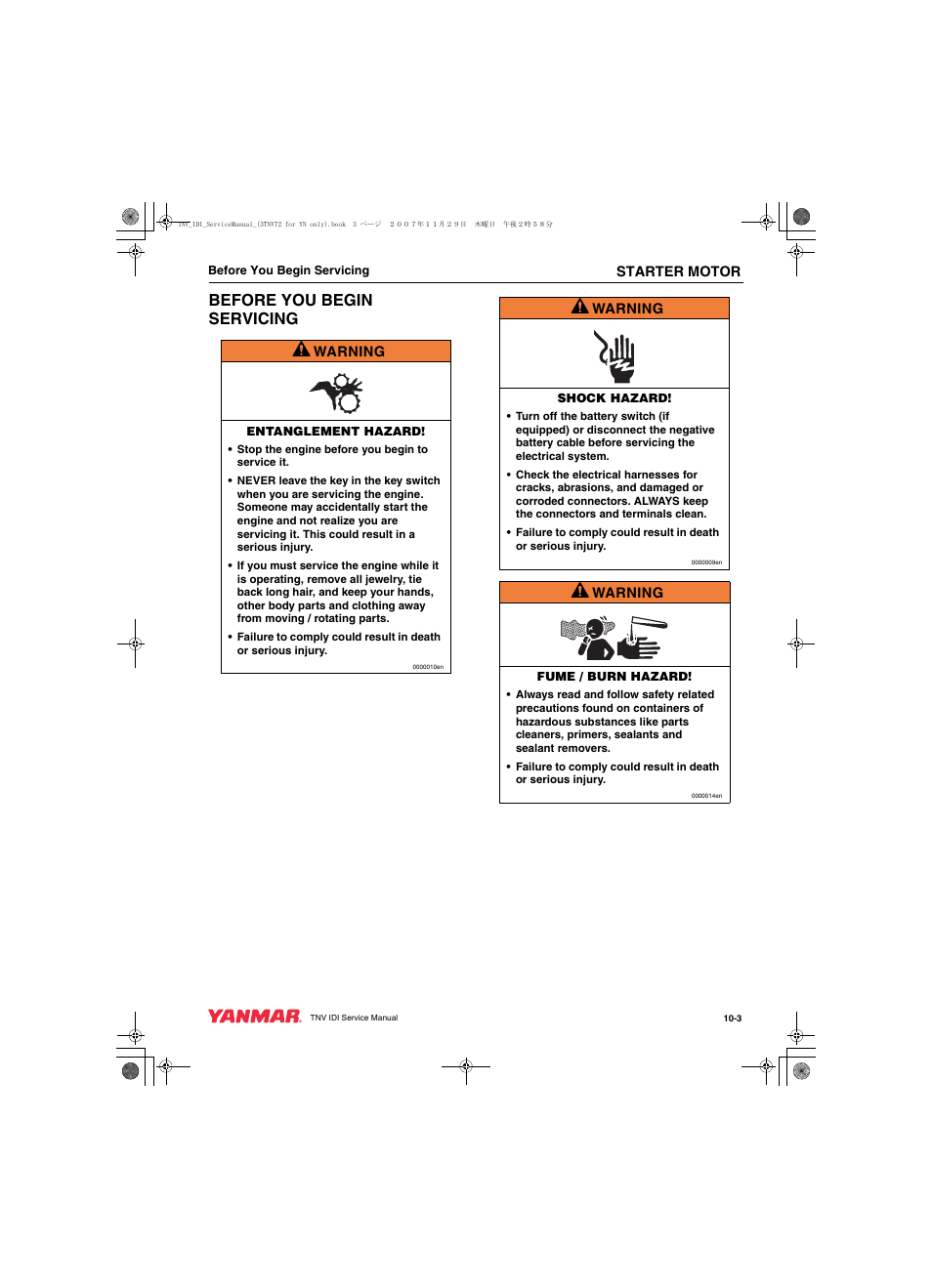 Before you begin servicing a | Cub Cadet Yanmar 3TNV72 User Manual | Page 216 / 283