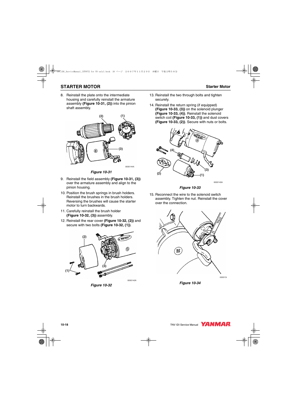 Starter motor | Cub Cadet Yanmar 3TNV72 User Manual | Page 231 / 283