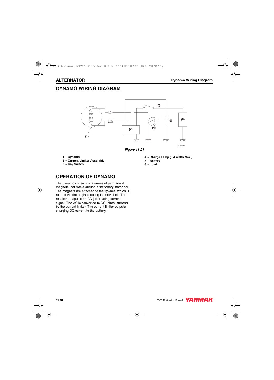 Dynamo wiring diagram, Operation of dynamo | Cub Cadet Yanmar 3TNV72 User Manual | Page 251 / 283