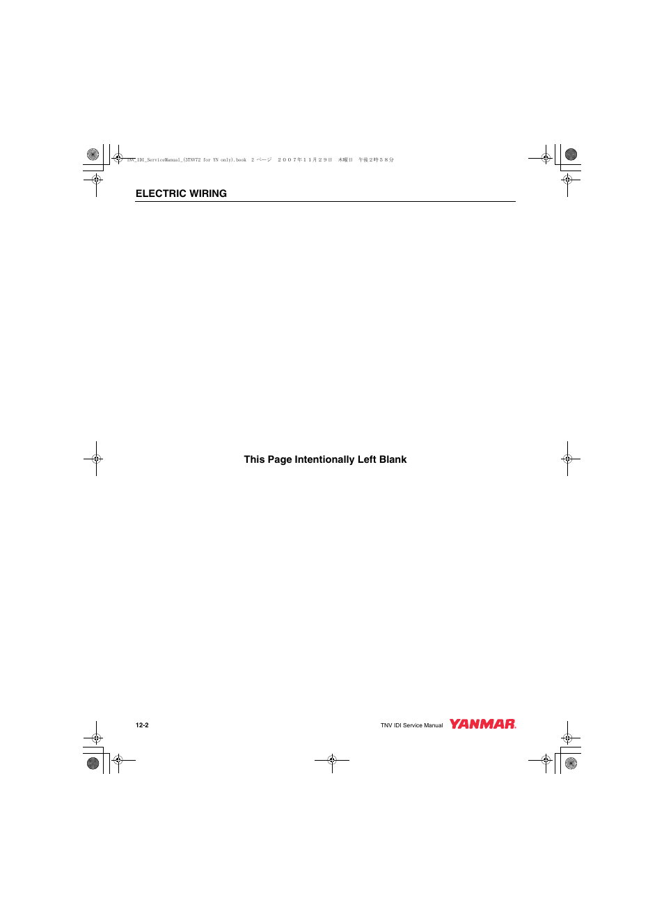 Electric wiring, This page intentionally left blank | Cub Cadet Yanmar 3TNV72 User Manual | Page 257 / 283