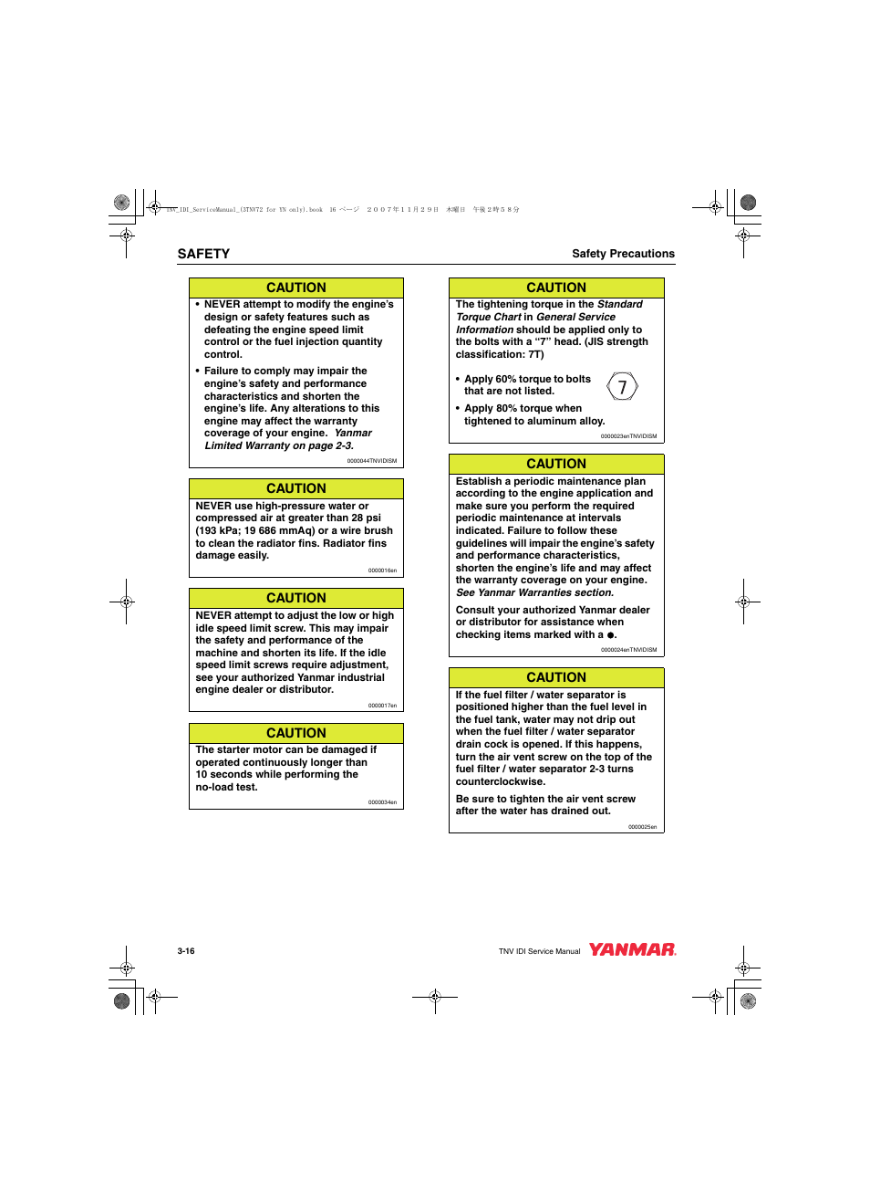 Safety, Caution | Cub Cadet Yanmar 3TNV72 User Manual | Page 31 / 283