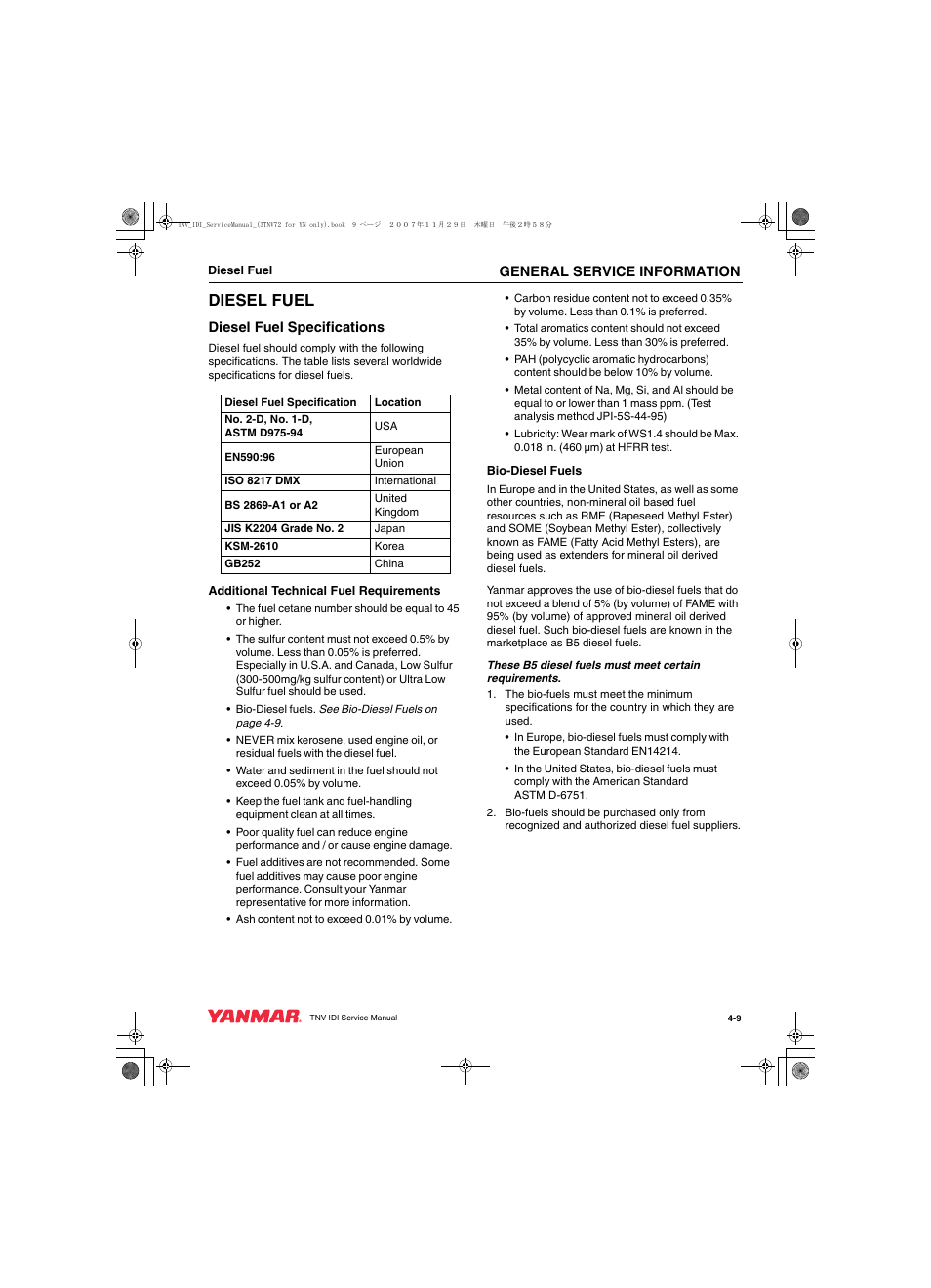 Diesel fuel | Cub Cadet Yanmar 3TNV72 User Manual | Page 44 / 283