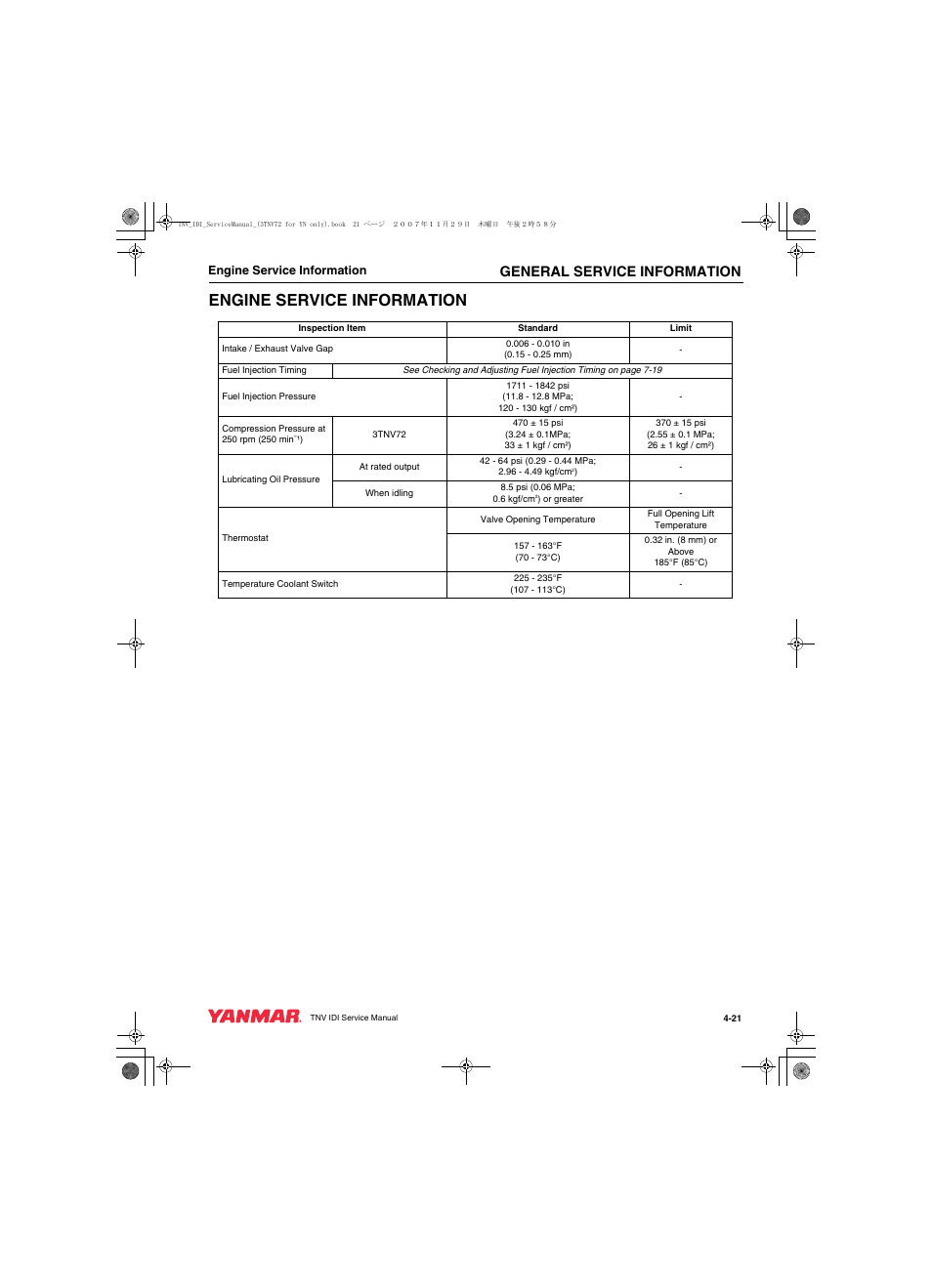 Engine service information, General service information | Cub Cadet Yanmar 3TNV72 User Manual | Page 56 / 283