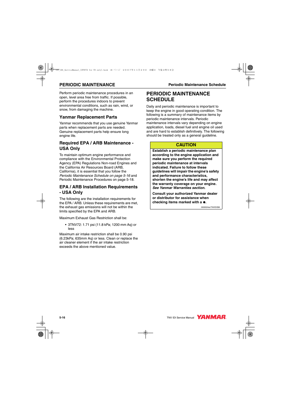 Periodic maintenance schedule | Cub Cadet Yanmar 3TNV72 User Manual | Page 77 / 283