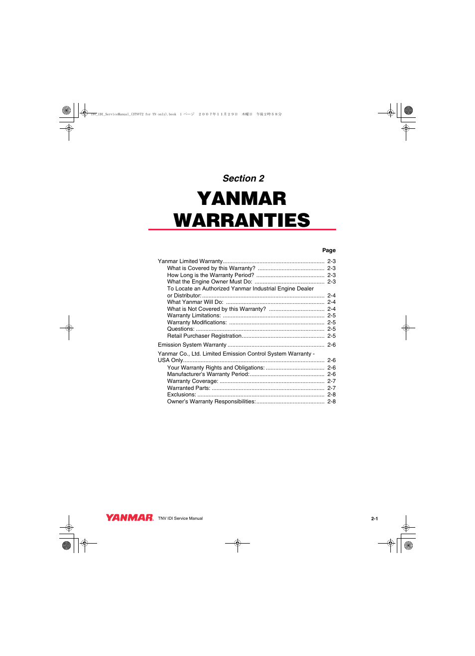 Yanmar warranties | Cub Cadet Yanmar 3TNV72 User Manual | Page 8 / 283