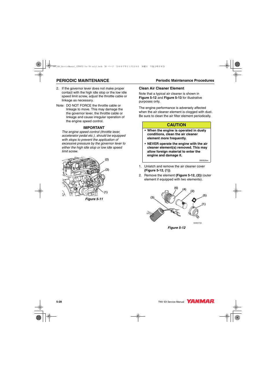 Periodic maintenance, Caution | Cub Cadet Yanmar 3TNV72 User Manual | Page 89 / 283