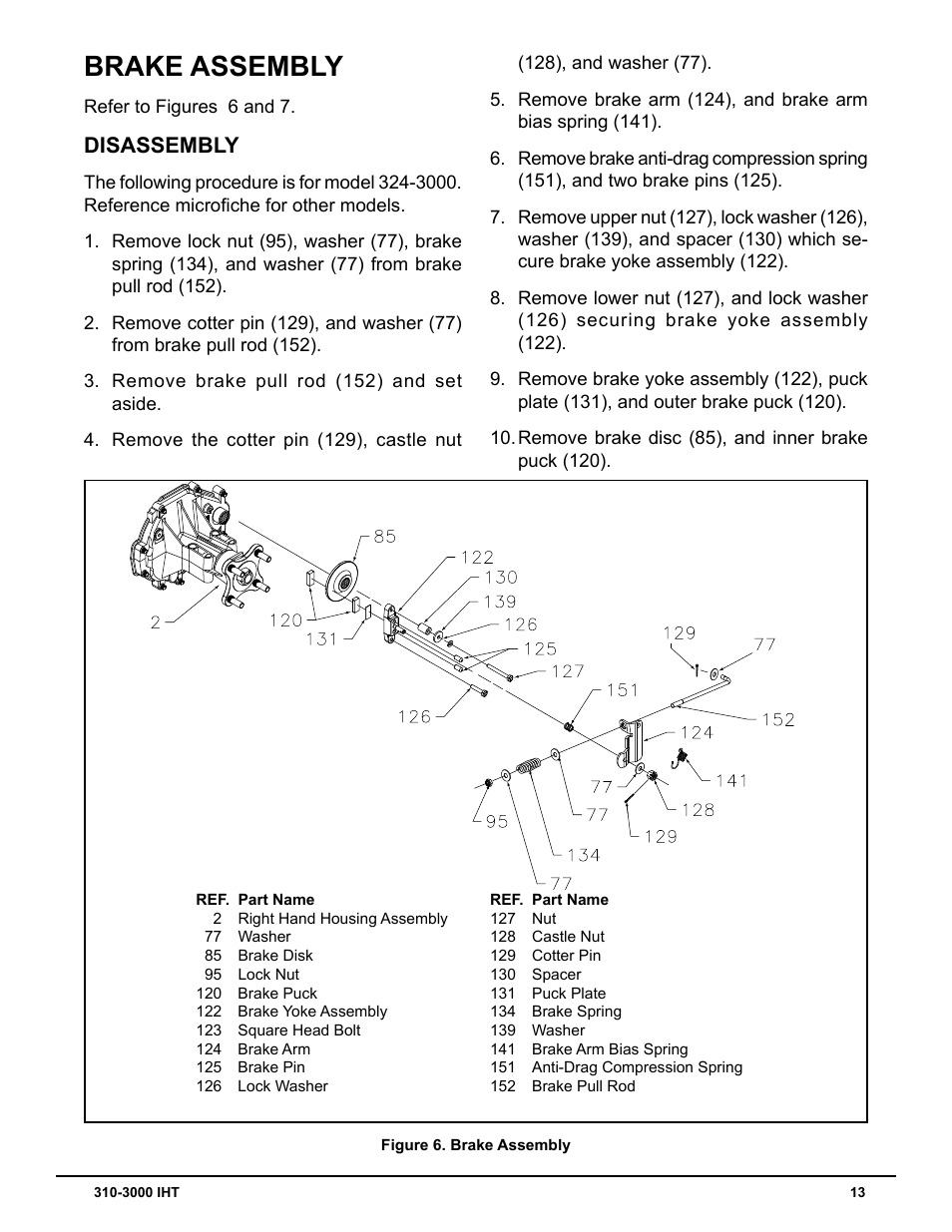 Brake assembly, Disassembly | Cub Cadet 310-3000 User Manual | Page 17 / 40