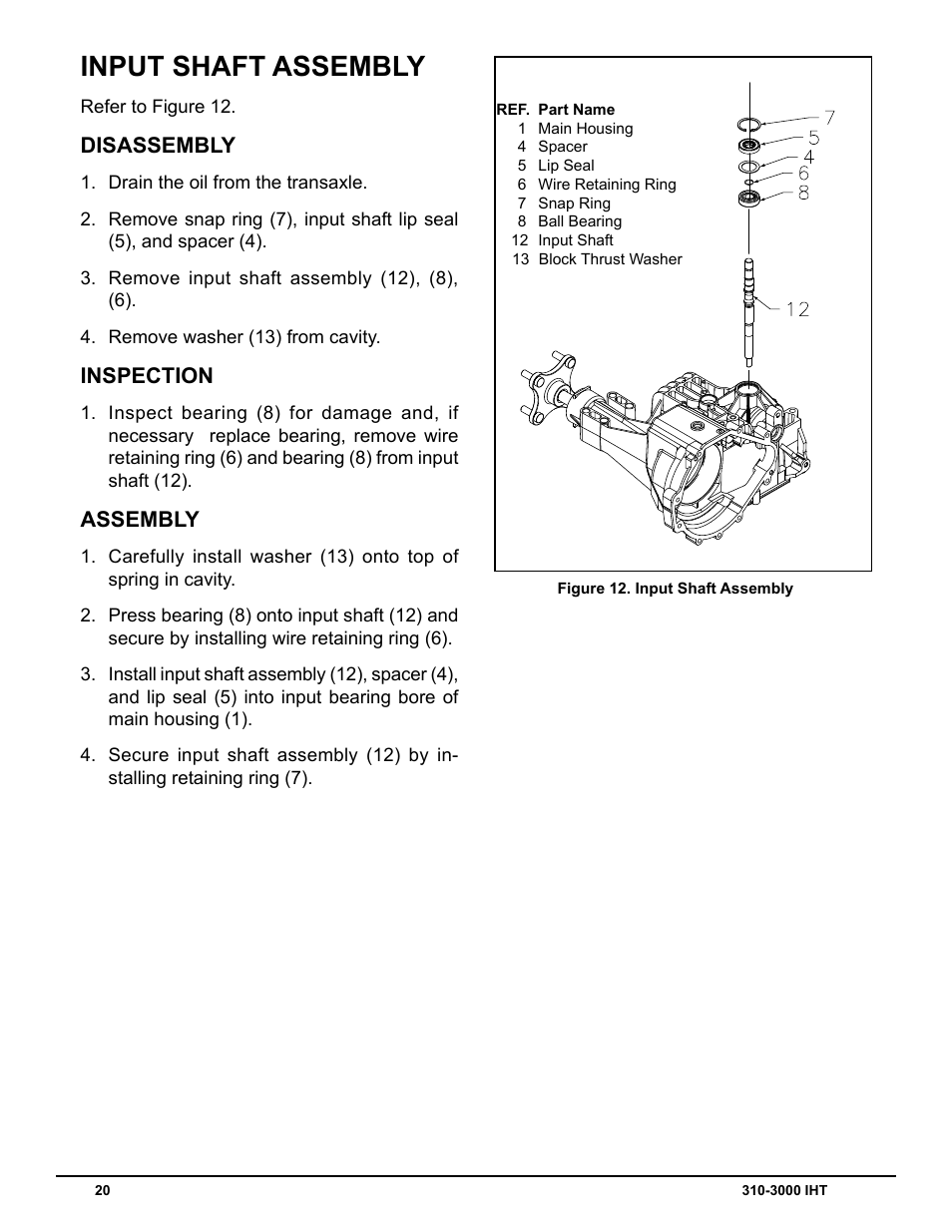 Input shaft assembly | Cub Cadet 310-3000 User Manual | Page 24 / 40