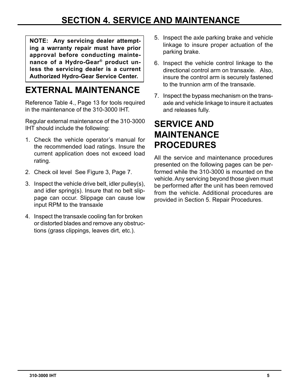 External maintenance, Service and maintenance procedures | Cub Cadet 310-3000 User Manual | Page 9 / 40
