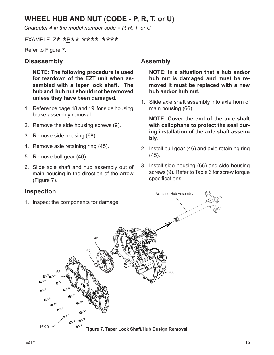 Wheel hub and nut (code - p, r, t, or u), Disassembly, Inspection | Assembly | Cub Cadet ZD User Manual | Page 18 / 40
