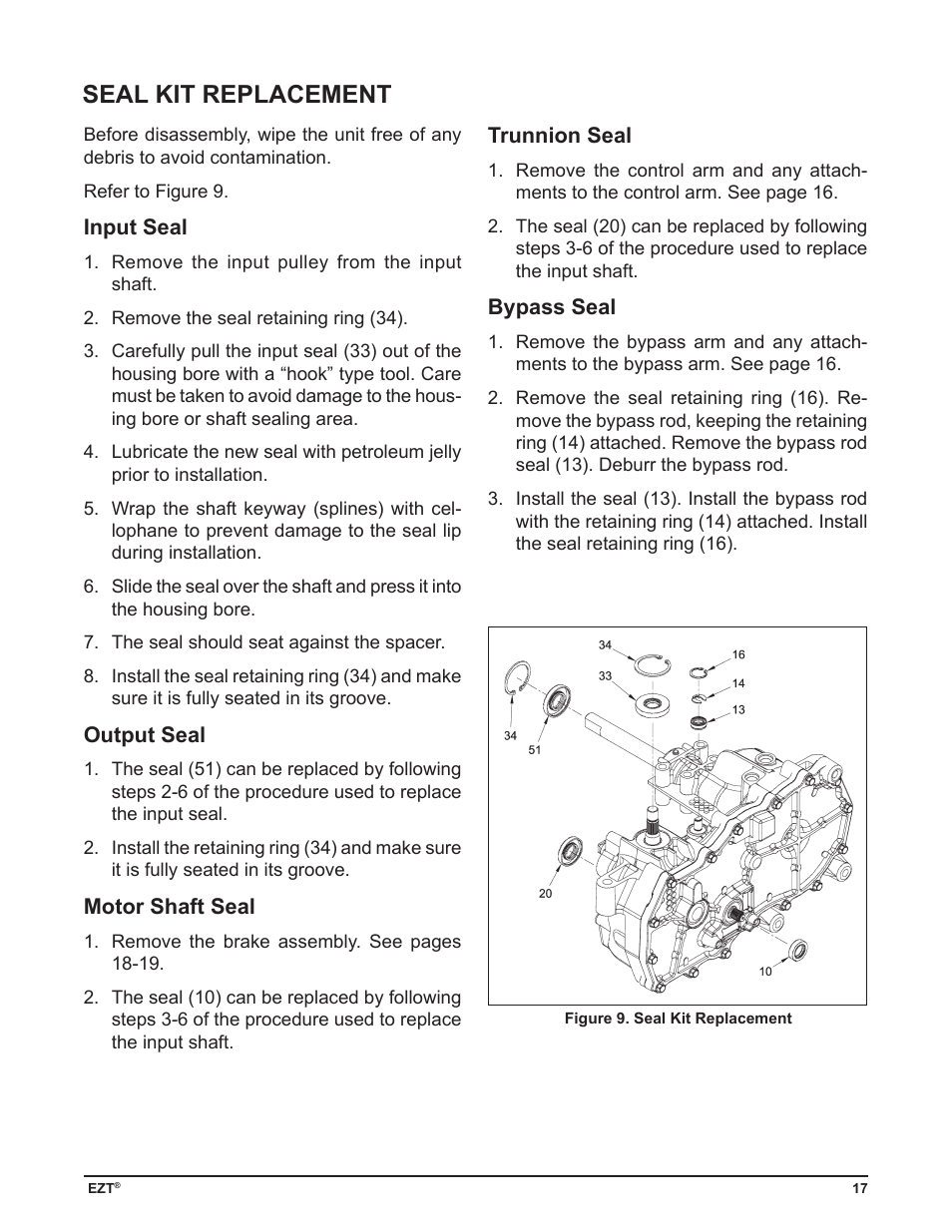 Seal kit replacement | Cub Cadet ZD User Manual | Page 20 / 40