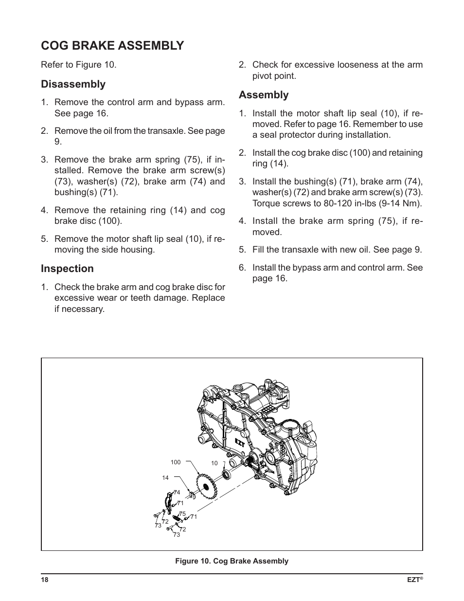 Cog brake assembly, Disassembly, Inspection | Assembly | Cub Cadet ZD User Manual | Page 21 / 40