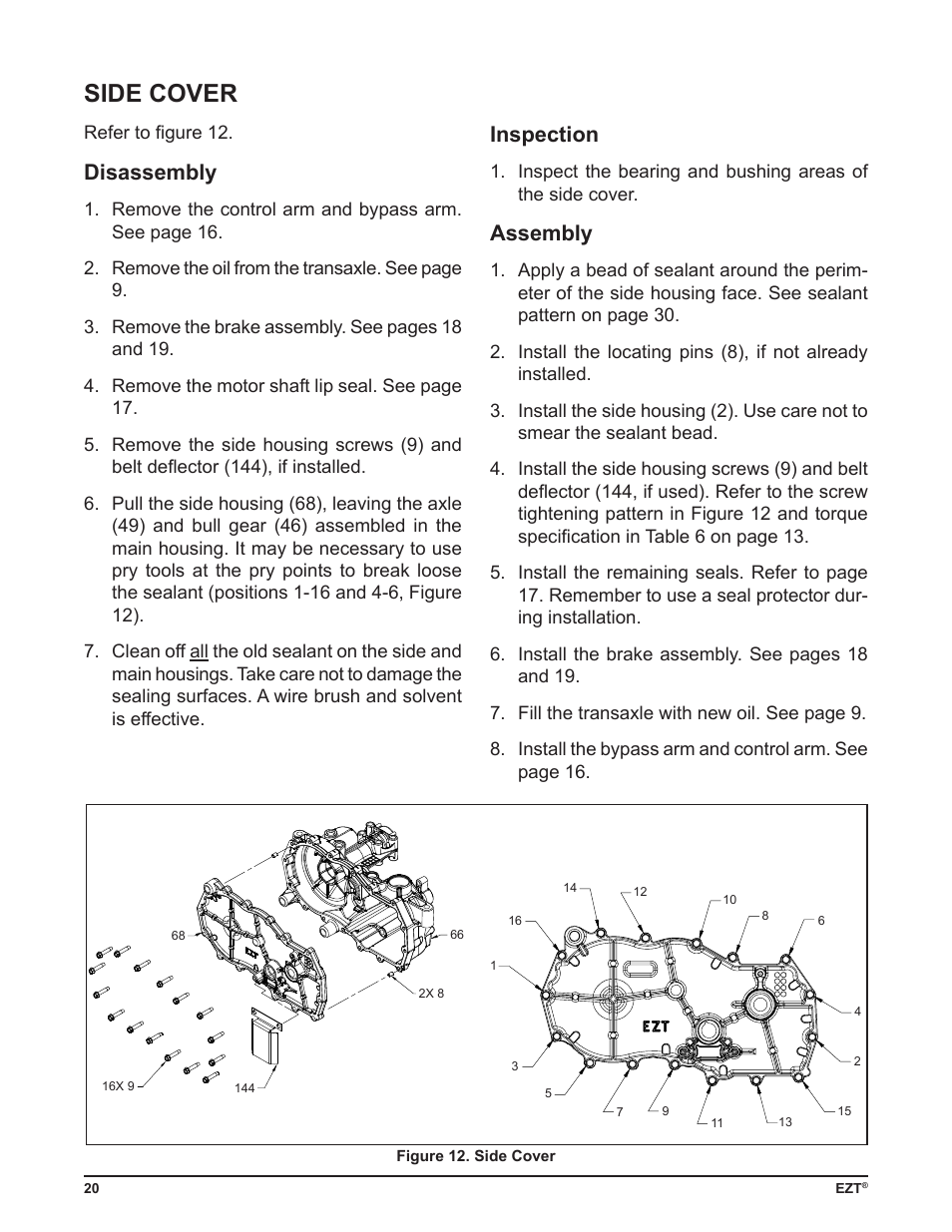 Side cover, Disassembly, Inspection | Assembly | Cub Cadet ZD User Manual | Page 23 / 40