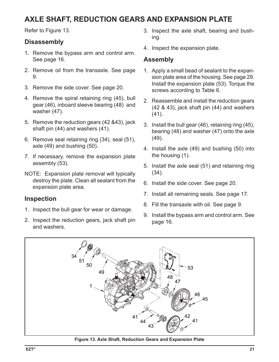 Axle shaft, reduction gears and expansion plate | Cub Cadet ZD User Manual | Page 24 / 40