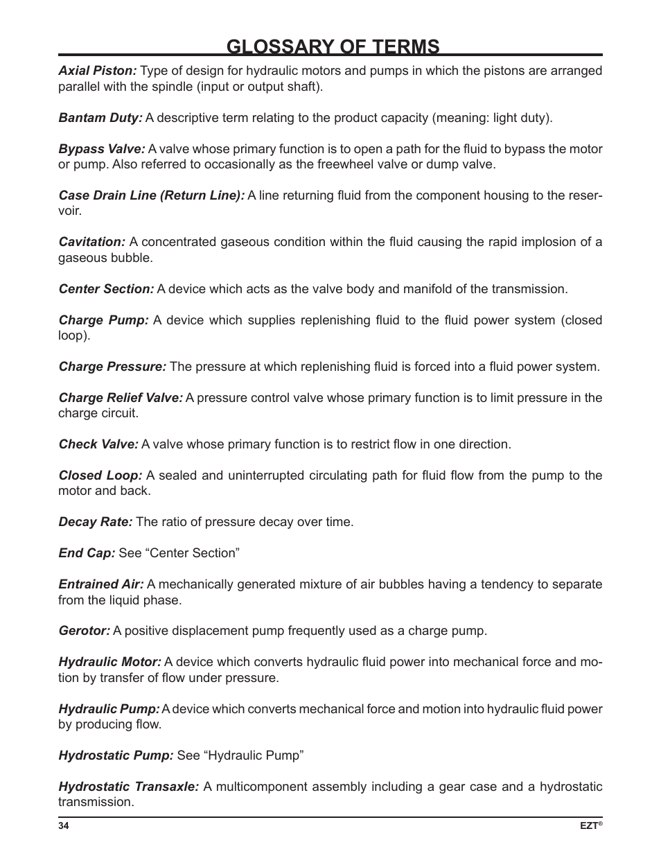 Glossary of terms | Cub Cadet ZD User Manual | Page 37 / 40
