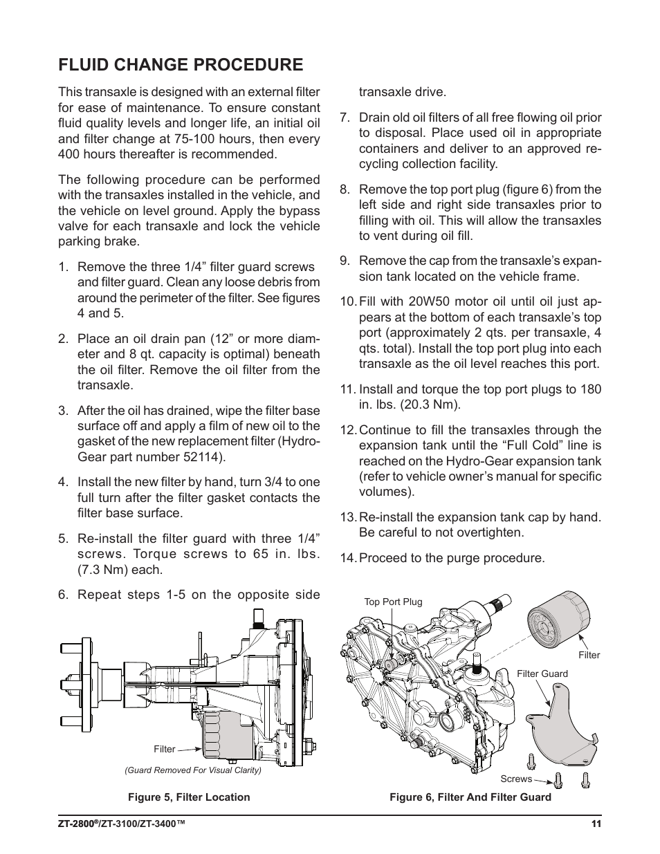 Fluid change procedure | Cub Cadet ZT-3400 User Manual | Page 13 / 52