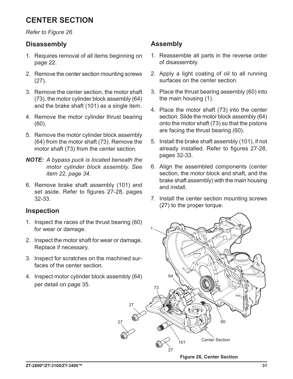 Disassembly, Inspection, Assembly | Cub Cadet ZT-3400 User Manual | Page 33 / 52