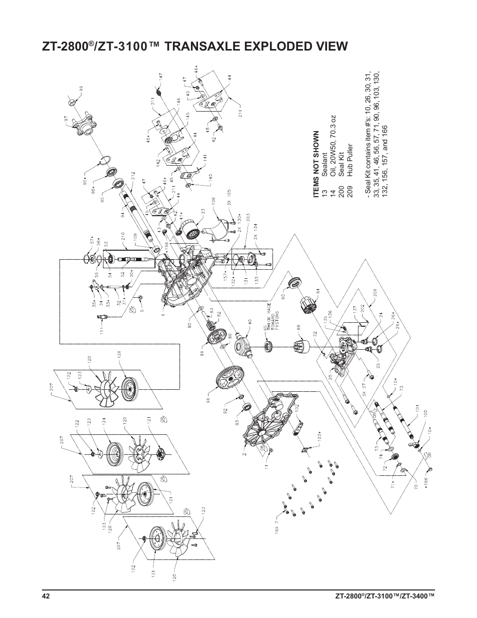 Zt-2800, Zt-3100™ transaxle exploded view | Cub Cadet ZT-3400 User Manual | Page 44 / 52